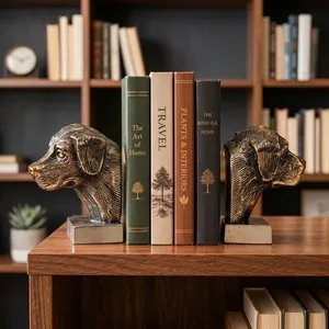 Juego de 2 sujetalibros con cabeza de perro de aluminio, acabado plateado antiguo, esculturas decorativas de metal con forma de perro, soportes para libros para estantería o biblioteca - Product Image 5