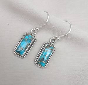 Pendientes de Plata de Ley 925 con Turquesa Azul Cobre, Joyería Colgante Art Deco, Certificados por IGI para Bodas y Fiestas - Product Image 1