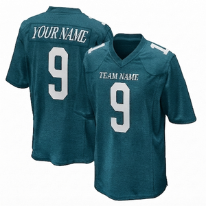 Maillot de football américain sublimé imprimé couleur turquoise unie, manches courtes, col en V, nom de joueur personnalisé, respirant, 100 % polyester - Product Image 1