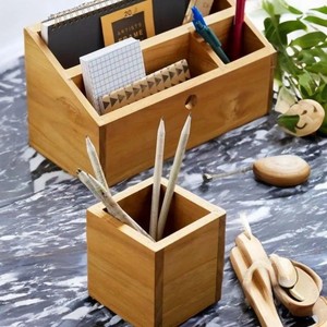 Acacia Wood Pen Holder Wholesale | Minimalist <b>Desk</b> Organizer | Moradabad India - Product Image 2