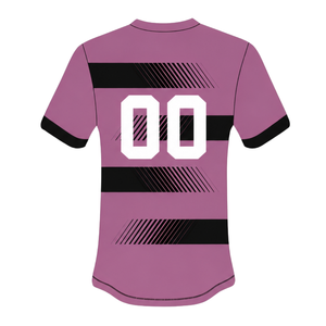 ชุดเสื้อและกางเกงขาสั้นรักบี้สีดำ Dusty Rose แขนสั้น คอกลม ลายทาง ชุดทีมแบบกำหนดเอง ระบายอากาศได้ดี เหมาะสำหรับการฝึกซ้อม - Product Image 5