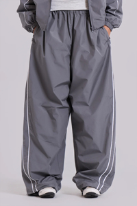 Survêtement coupe-vent sportif d'hiver pour homme, gris uni, léger, imperméable et respirant, col rond, taille élastique avec passepoil - Product Image 4
