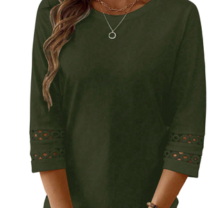 Women Lace O-Neck <b>Sleeve</b> Blouse Solid Color <b>Long</b> <b>Sleeve</b> Shirt Backless Casual <b>Top</b> Summer Daily Wear 100% Cotton - Product Image 3