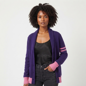 Cosh International Acrylic Sorority Sisterhood <b>Purple</b> Pink Knitted <b>Cardigan</b> Long Sleeve Notched Collar Classic Style Button - Product Image 3