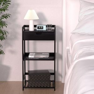 "Bamboo 3-Tier Ladder Shelf with Drawers <b>Open</b> Shelving Bookshelf End Table Plant Stand" - Product Image 4
