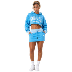 Street Fashion Baby Blue Custom <b>Gothic</b> Print Tracksuit Women's Cropped Sports Hoodies Mini <b>Skirt</b> Cotton Set Manufacturer - Product Image 1