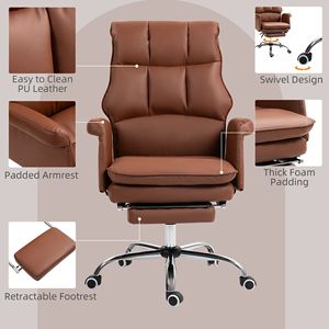 Sedia da Ufficio Direzionale in Pelle PU con Poggiapiedi, Ergonomica Reclinabile, Altezza Regolabile, Massaggiante, Certificata BIFMA, Marrone - Product Image 5