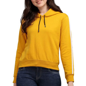 Sudadera con Capucha para Mujer, Color Amarillo Mostaza, Corte Regular, Tejido de Algodón, Estilo Casual para Otoño, Manga Larga, Color Sólido - Product Image 1