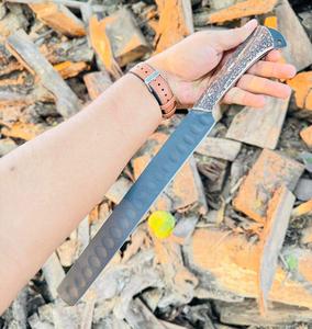 Couteau de Chef Professionnel Incurvé pour Viande, Hachoir à Viande en Acier Inoxydable avec Manche en Bois, Couteau à Découper et Trancher, Manche en Bois de Cerf Revêtu Noir - Product Image 2