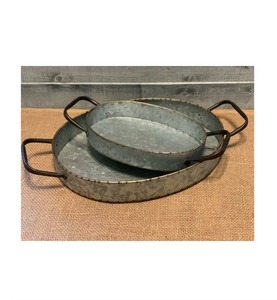 Plateau décoratif ovale en métal galvanisé avec poignées en corde, style industriel, plateau de service pour la décoration de la maison - Product Image 6