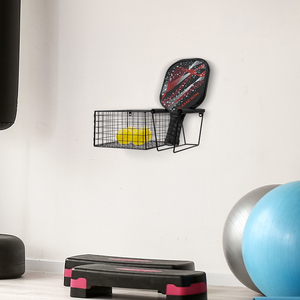 Organisateur de rangement mural en métal de 16 pouces avec support de raquette, panier pour balles pour équipement suspendu - Product Image 4