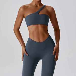 Women's Seamless Breathable Yoga Sports Bra <b>Set</b> High Waist Tight Leggings Halter V Cut Polyamide/Elastane Anti-static for <b>Gym</b> - Product Image 4