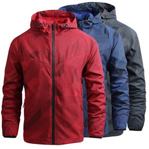 Veste à capuche pour homme à imprimé géométrique, coupe-vent, zippée, style sportif et décontracté - Product Image 6