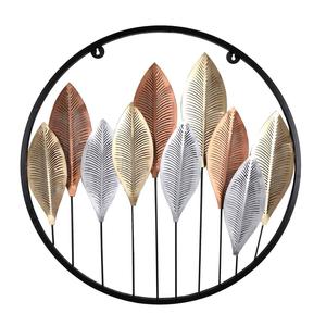 Modern Metal <b>Leaf</b> <b>Wall</b> Art Round Frame <b>Decorative</b> <b>Wall</b> Hanging for Living Room Bedroom Office Home Décor - Product Image 1