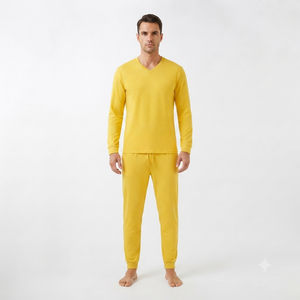 Conjunto Deportivo Amarillo para Hombre con Cuello en V, Bolsillos Completos, Ropa Casual de Otoño, 100% Poliéster - Product Image 2