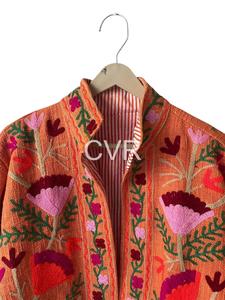 Abrigo de Punto Bohemio para Mujer, Talla Grande, con Cuello Mandarín y Bordado Floral, Manga Larga, Ropa Exterior Casual de Primavera - Product Image 3