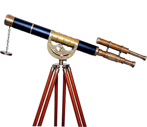 Télescope principal d'ancre à double baril de finition en laiton brillant de conception nautique avec support de trépied en bois marron réglable - Product Image 6