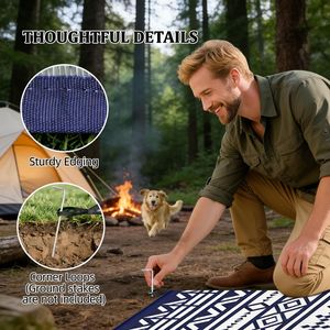 Tappeto Reversibile Verde per Esterni Antiscivolo, Geometrico Intrecciato per Patio e Spiaggia, Composto da Poliestere, Polipropilene, Paglia e Plastica - Product Image 5