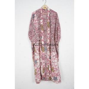 Women's Elegant Luxury Summer/Winter/Spring Patchwork Printed 100% Silk V-Neck Drawstring Full-Length Long-Sleeve Kimono - Product Image 2
