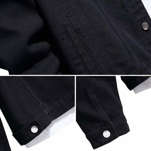 เสื้อแจ็คเก็ตยีนส์สีดำสำหรับผู้ชาย ทรงปกติ ติดกระดุมด้านหน้า สีพื้น สวมใส่สบายๆ สำหรับฤดูใบไม้ร่วง - Product Image 2