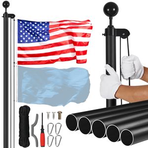 Kit Asta Portabandiera Sezionale in Lega di Alluminio Rinforzata da 7,6 m con Bandiera Americana in Poliestere 3x5 e 3 Modalità di Esposizione per Esterni - Product Image 1