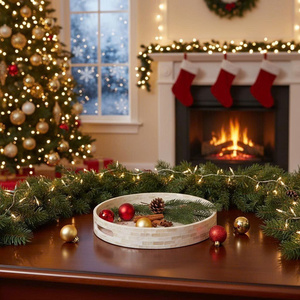 NHAT MINH MP88 <b>Round</b> Mother-of-Pearl Inlaid Serving <b>Tray</b> with Fish Pattern Bohemian Design for Holding Glasses Family Kitchen - Product Image 3