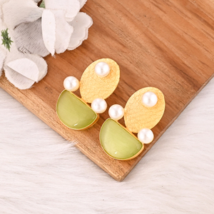 Elegantes Pendientes de Piedras Preciosas de Ojo de Gato y Perla con Baño de Oro, Joyería de Moda para Mujer - Product Image 4