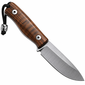 Cuchillos de Caza con Mango de Madera Marrón Oscuro, Hoja Fija Plateada, Funda de Cuero Marrón y Cordón Negro para Acampar al Aire Libre - Product Image 1