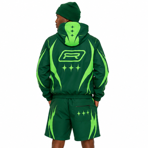 Conjunto Corto de Chaqueta Cortavientos y Pantalones Cortos para Hombre con Panel Reflectante Personalizado, Chaqueta Cortavientos con Capucha y Pantalones Cortos de Nailon - Product Image 2