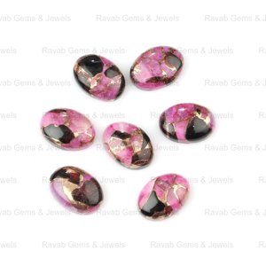 Cabochons ovales plats naturels 12x16mm en turquoise rose, noir et cuivre, pierres précieuses lisses pour la fabrication de bijoux DIY et bagues - Product Image 2