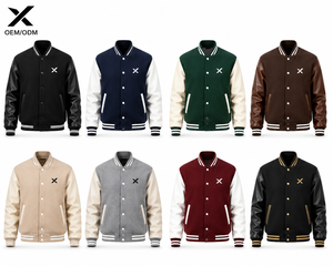 Veste en molleton classique pour homme X Sports City, en laine et cuir, fabriquée au Pakistan, manches en cuir PU, col rabattable, boutons, OEM - Product Image 1