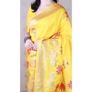 Sari en soie douce jaune vif Elite Weaves, tissage Kamdhenu, sari indien traditionnel tissé Zari pour femmes - Product Image 5