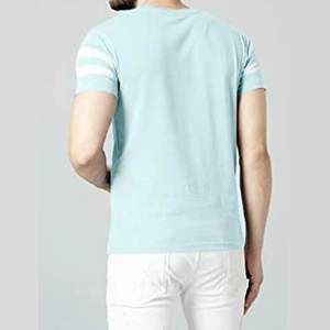 T-shirt rayé à manches courtes pour homme, col rond, coupe classique, décontracté, en coton tricoté respirant, motif bleu clair et blanc - Product Image 2