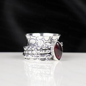 Boho 925 <b>Silver</b> Plated Garnet Cocktail <b>Ring</b> Women's Marquise Stone Bezel Setting Ethnic Jewelry Gift January Birthstone Jewelry - Product Image 2