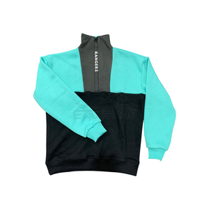 Sudadera Color Block Verde Azulado y Negro con Cierre de Cremallera, Sudadera Deportiva Holgada de Gran Tamaño para Hombre, Sudadera de Cuello Alto de Moda para Invierno - Product Image 1