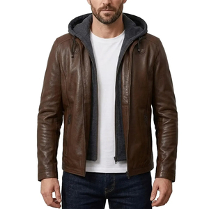 <b>Men's</b> PU Leather <b>Jacket</b> Hooded Motorcycle Slim Fit Casual <b>Men</b> Winter <b>Biker</b> Hooded Leather <b>Jacket</b> - Product Image 1