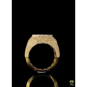 Bague Chevalière Octogonale pour Homme en Or Jaune, entièrement sertie de Diamants de Laboratoire micro-sertis, style Hip Hop - Product Image 5