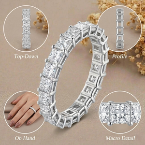 แหวนเพชรทรงปรินเซสคัทแบบ Eternity Band ตัวเรือนแพลตตินั่ม ประดับเพชรแบบ Prong Setting แหวนหมั้นทรงเรขาคณิตคลาสสิกสำหรับผู้หญิง - Product Image 2