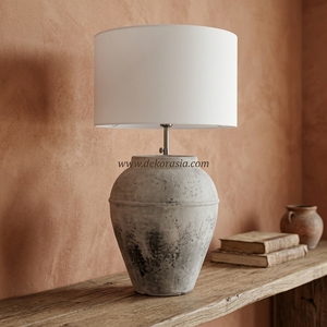 Lampe de table Baselamp 01 en céramique rustique crème, faite à la main, 30x40cm, décoration pour la maison, l'hôtel, Asie, Indonésie - Product Image 6