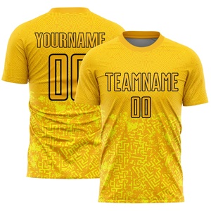 เสื้อฟุตบอลลายเรขาคณิตสีเหลืองแบบกำหนดเอง แขนสั้นสำหรับผู้ชาย ผลิตจากโพลีเอสเตอร์แบบระบายความชื้น เหมาะสำหรับทีม - Product Image 2