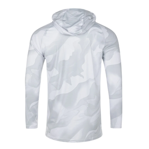 <b>Men's</b> <b>White</b> Camouflage Hooded <b>Long</b> <b>Sleeve</b> Shirt Sublimation Print Anti-Uv UPF 50 Outdoor Fishing Wear - Product Image 3