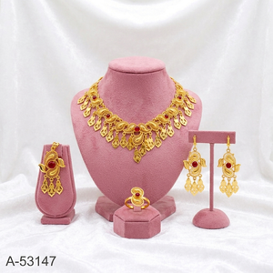 Premium Quality Gold Plated Zircon Insect Design Wedding Necklace Set Combo with Earrings <b>Ring</b> & Pendant - Product Image 2