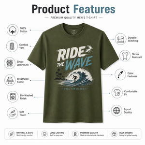 เสื้อยืดแขนสั้นผู้ชาย OCEANWEAR สีเขียวมะกอก คอกลม ทรงปกติ พิมพ์ลายเซิร์ฟ สวมใส่สบาย ผลิตจากผ้าฝ้าย 100% ด้านหน้า - Product Image 4