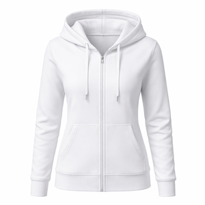 Wholesale Custom White <b>Zip</b> <b>Up</b> Hoodie for Women - OEM Supplier, Factory Direct Manufacturer - Product Image 1