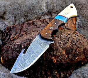 Damascus Hunting/Skinning Gut <b>Hook</b> Knife 10" <b>Clip</b> Point Blade Wenge Wood Handle Full Tang Hand Forged Fixed Blade Ambidextrous - Product Image 2
