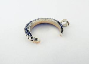 Half Moon Pendant Cushion Sapphire and Round Moissanite Gemstone 925 Sterling <b>Silver</b> Fine Jewelry Pendant <b>Charm</b> Gift - Product Image 3