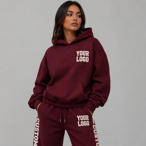 Heavy <b>Fleece</b> Winter 2 1 Design <b>Jogger</b> Set <b>Women</b> Custom for Logo Side Pocket Ribbed Waistband Polyester <b>Fleece</b> Blend - Product Image 2