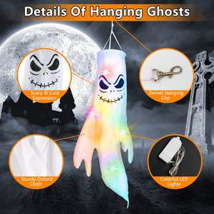 Halloween grande 43,3 \ "Set 4 colgantes Ghost Windsocks 4 Witch Hats 4 Colorful LED String Lights Baterías incluidas Easy Spooky - Product Image 4