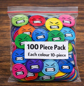 100 parches bordados surtidos con diseño de cara sonriente y cejas elevadas, 10 colores, termoadhesivos o para coser en ropa, bolsos y gorras - Product Image 5
