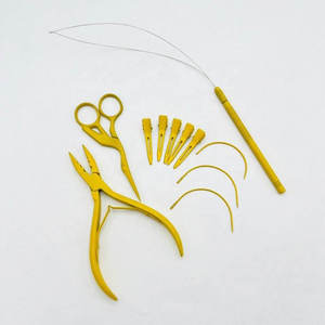 Professional Complete Hair Extension <b>Tools</b> <b>Kit</b> Flat Crimping Beads Removal Plier Hook Loop <b>Tool</b> <b>Mini</b> Scissor Curved Needle - Product Image 2